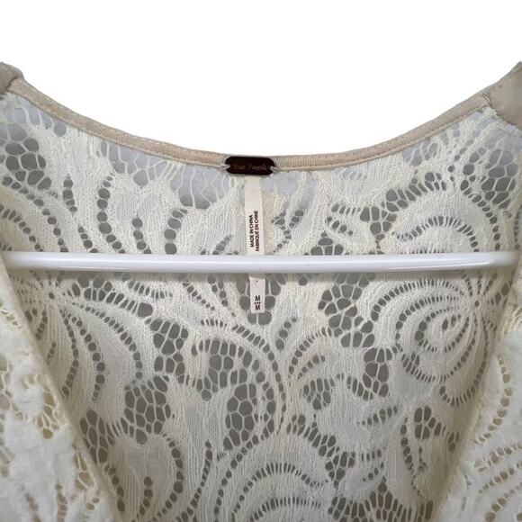 Free People Size Medium Cream Dress Full Lace Long Puff Sleeves Sheer Back - Picture 2 of 5